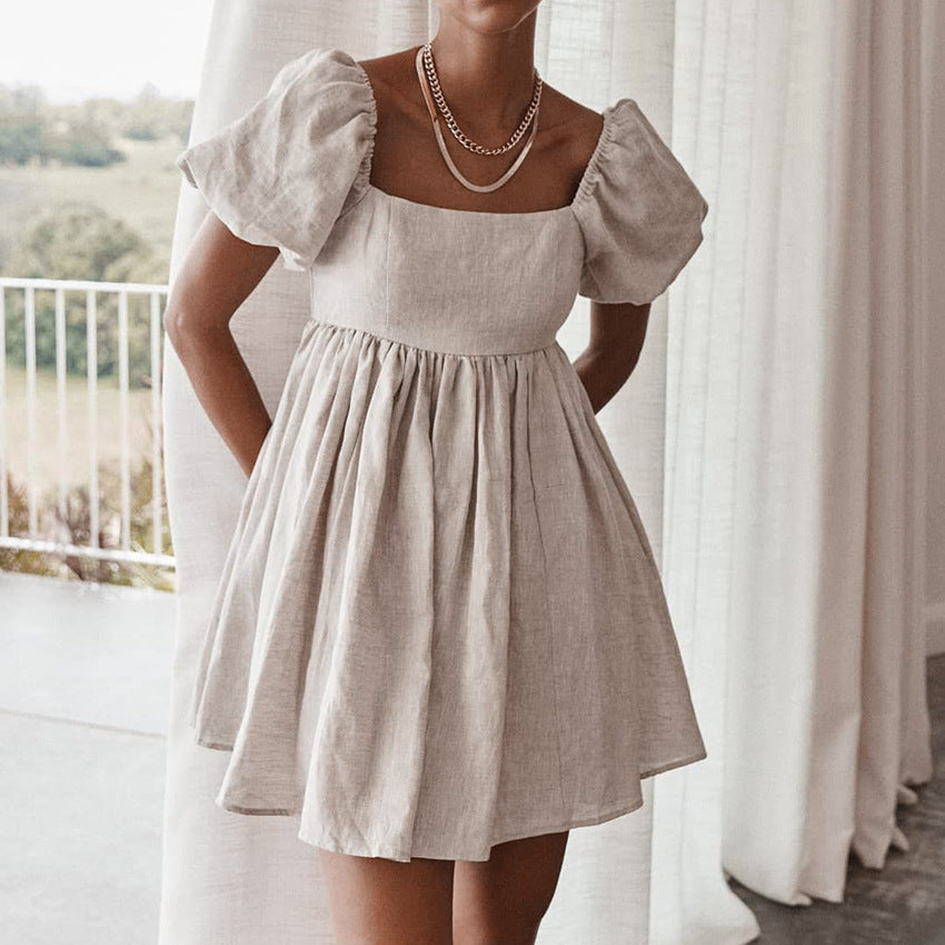 Lovely Linen Square Neckline Mini Dresses