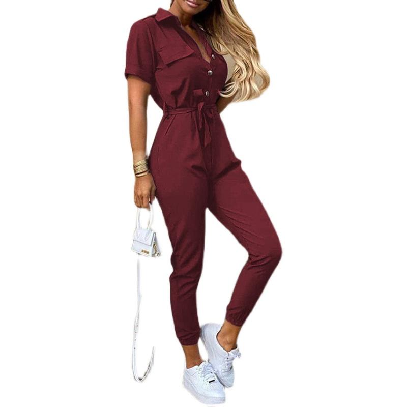 Summer Turnover Collar Leisure Jumpsuits-STYLEGOING
