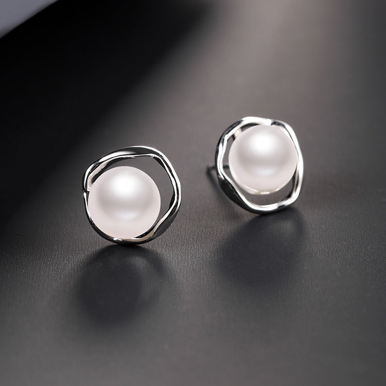 Desined Pearl Sterling Silver Earrings Studs for Women