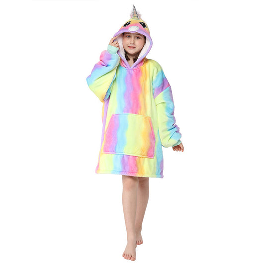 Unicorn Design Velvet Lazy Throw Blanket Sleepwear for Kids