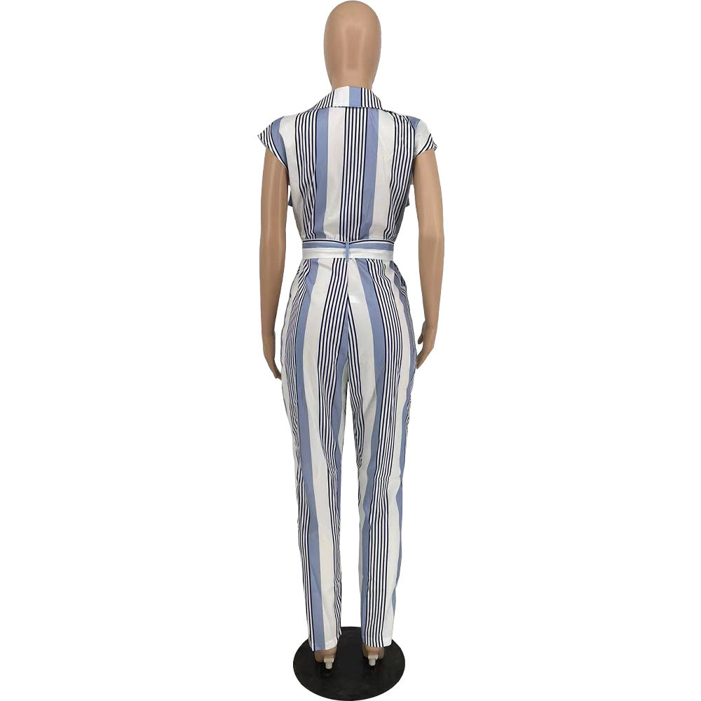 Casual Striped Women Jumpsuits with Belt