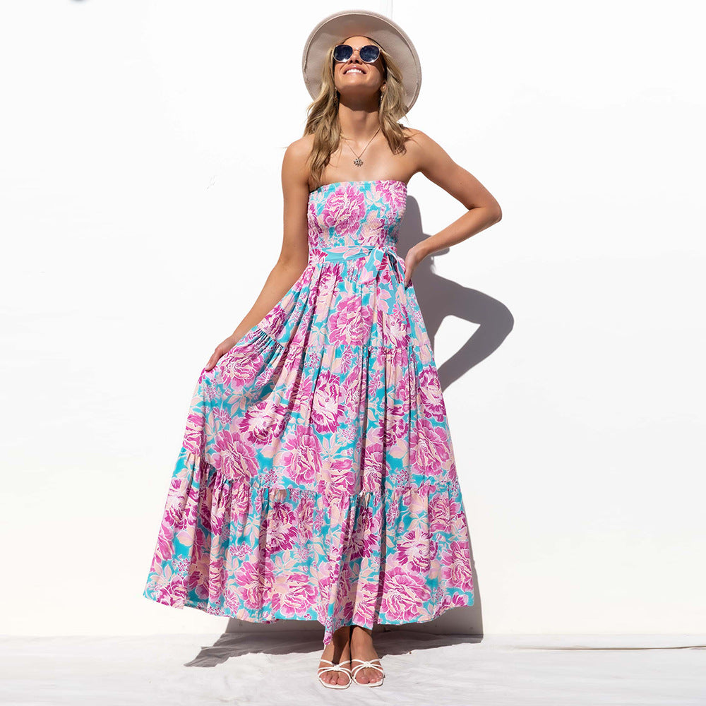 Sexy Summer Strapless Lace Up Long Maxi Dresses