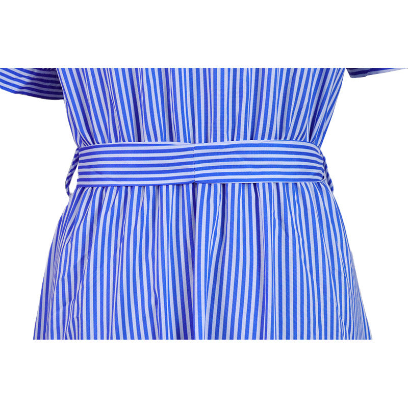 Elegant Striped Short Sleeves Women Long Dresses