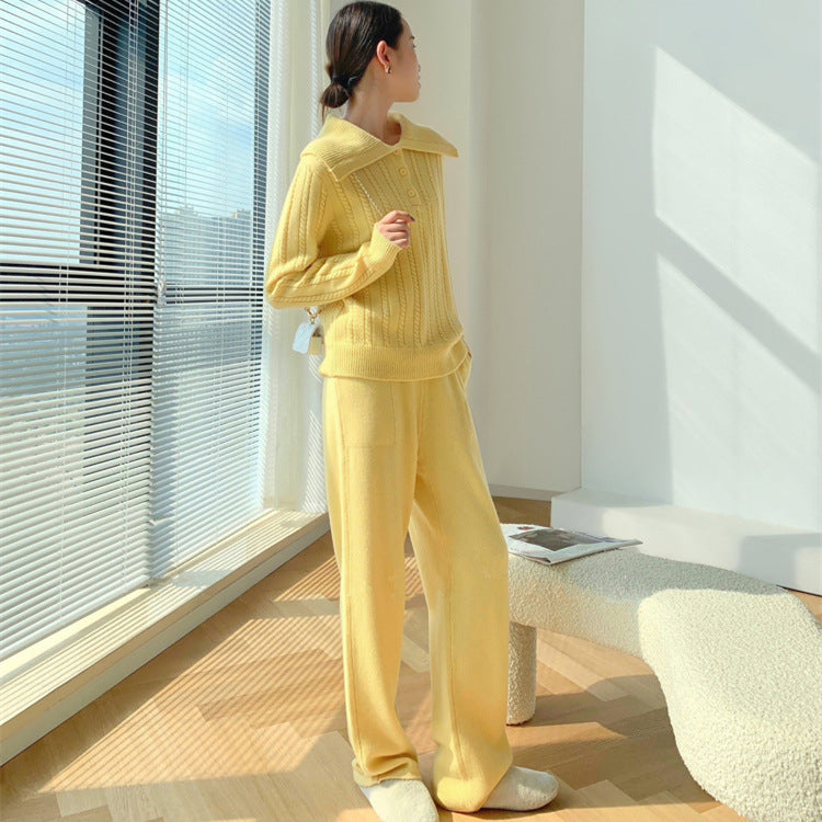Fashion Knitted Pullover Sweater and Wide Legs Pants Sets