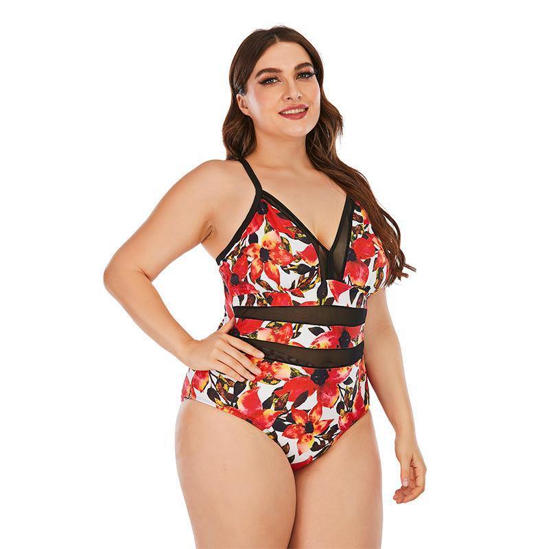 Floral Print Plus Sizes Conserved Swiming Suits-STYLEGOING