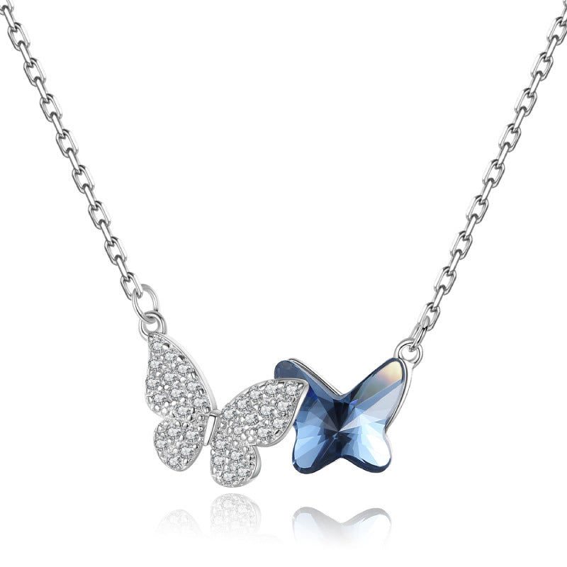 Fashion Double Butterfly Design Sterling Sliver Necklace