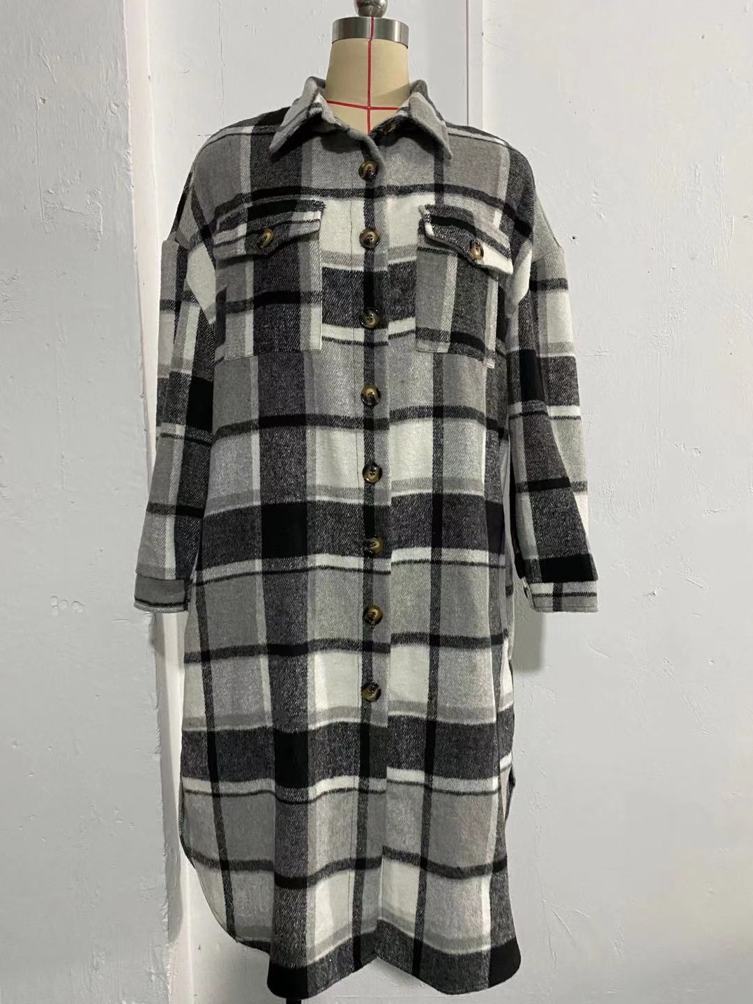 Casual Women Plaid Woolen Long Shirts