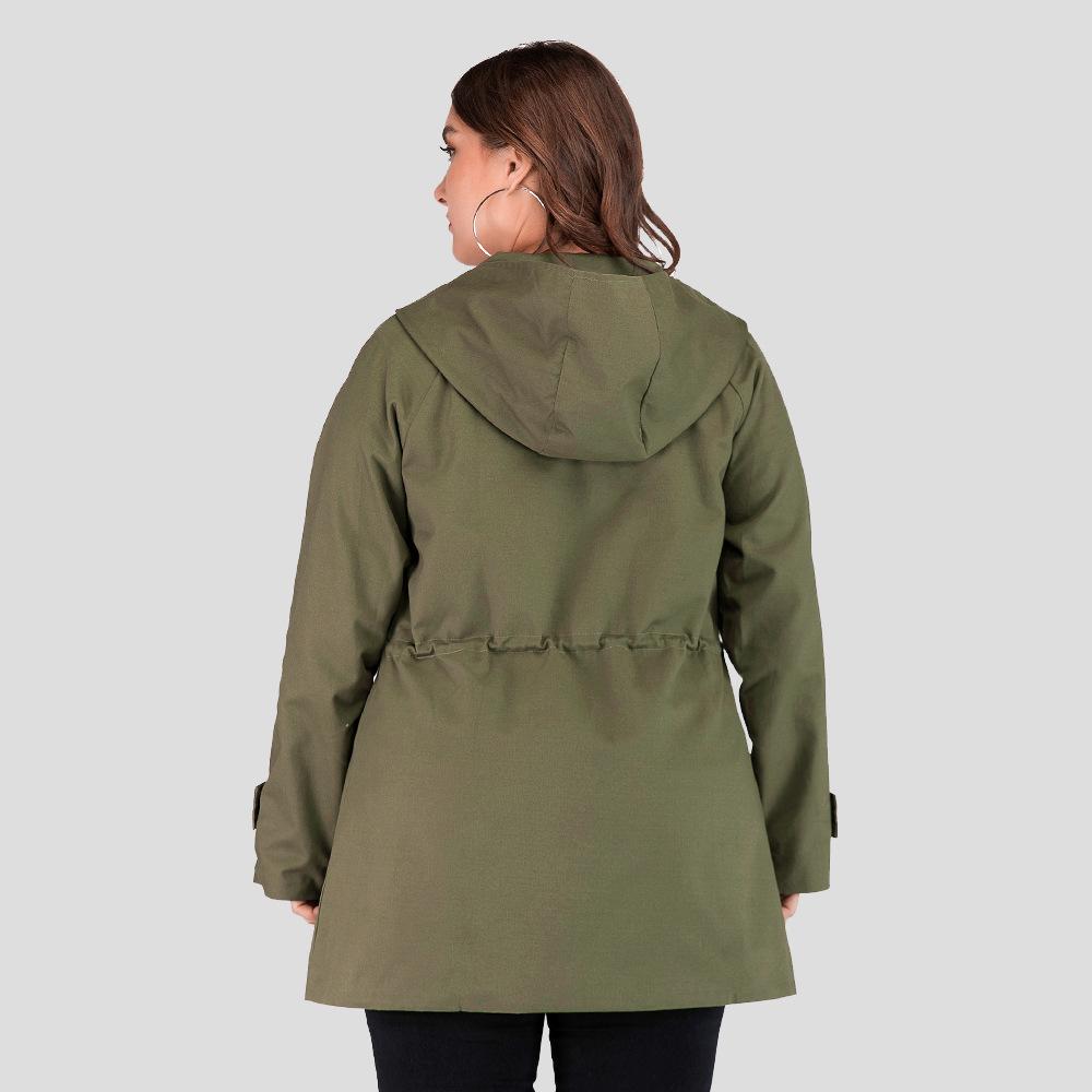 Women Army Green Long Sleeves Hoody Overcoat for Winter-STYLEGOING