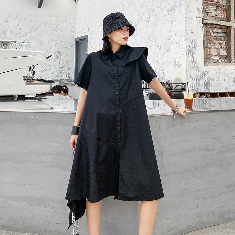 Vintage Summer Irregular Black Shirts Dresses