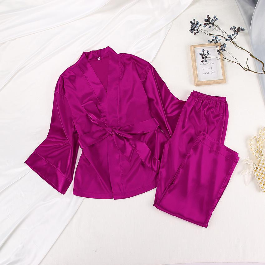 Women Satin Lace Up Fall Sleepwear Suits for Women