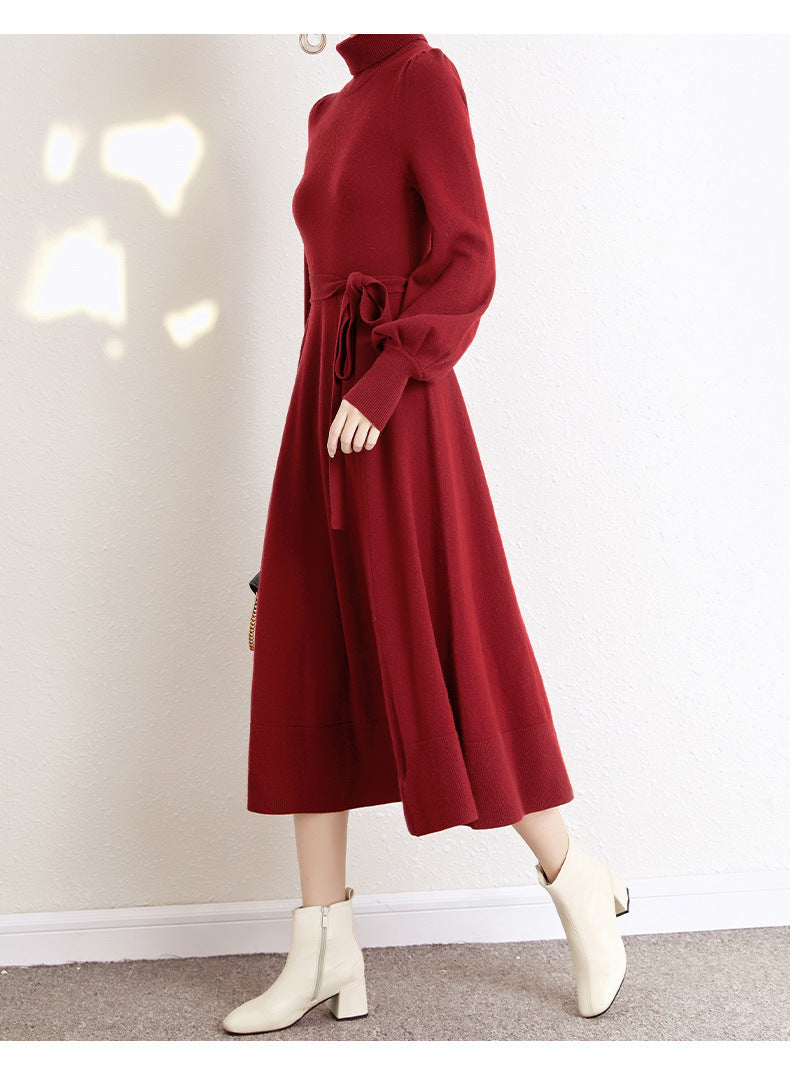 Elegant Turtleneck Woolen Fall Knitting Dresses