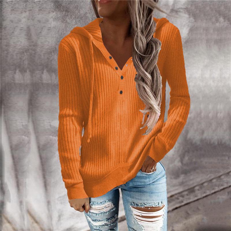 Women Casual Knitting  V Neck Hoodies Sweaters