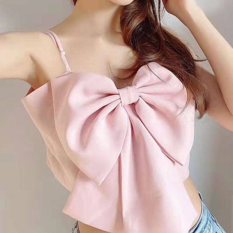 Sexy Lovely Designed Bowknot Midriff Baring Short Tops