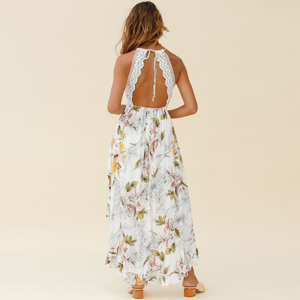 Sexy Halter Backless Summer Beach Lace Dresses