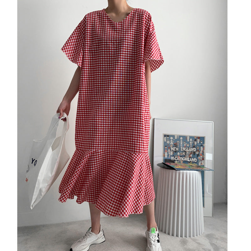 Vintage Summer Plaid Women Long Dresses