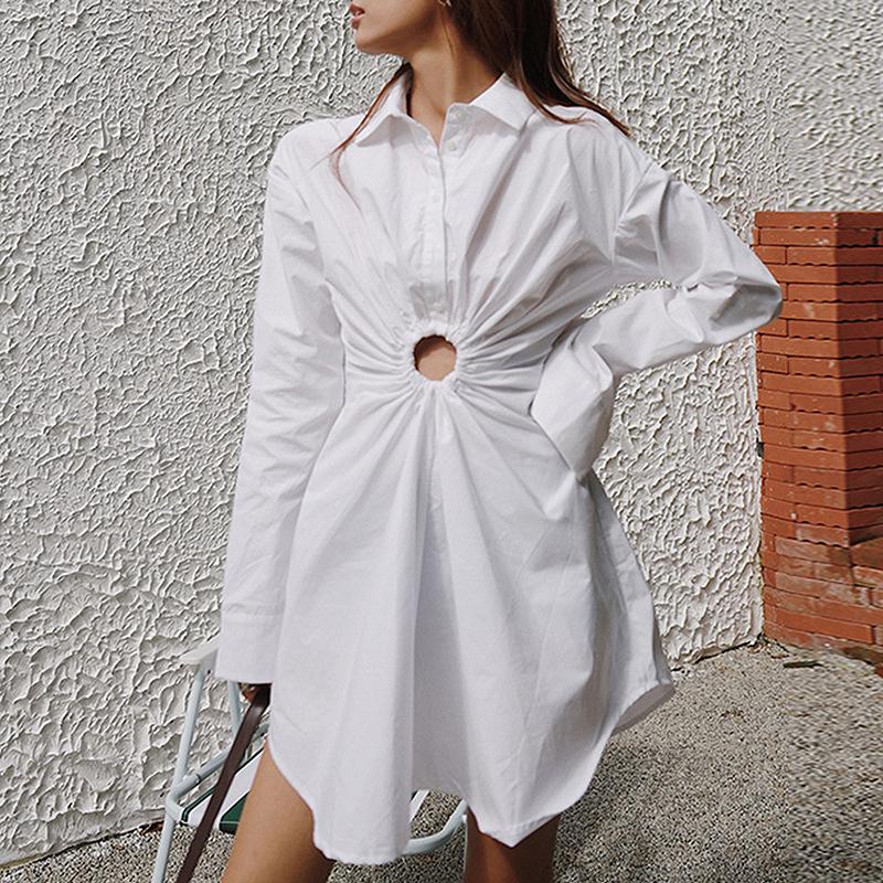 Designed Slim Waist Summer Mini Shirt Dresses-STYLEGOING