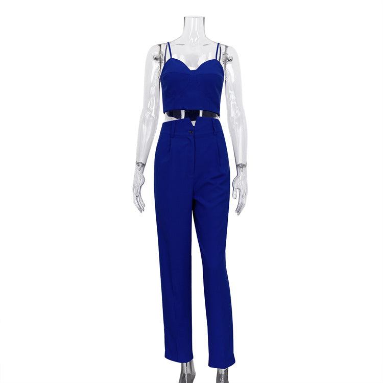 Summer Women Crop Tops and High Waist Pants Outsuits