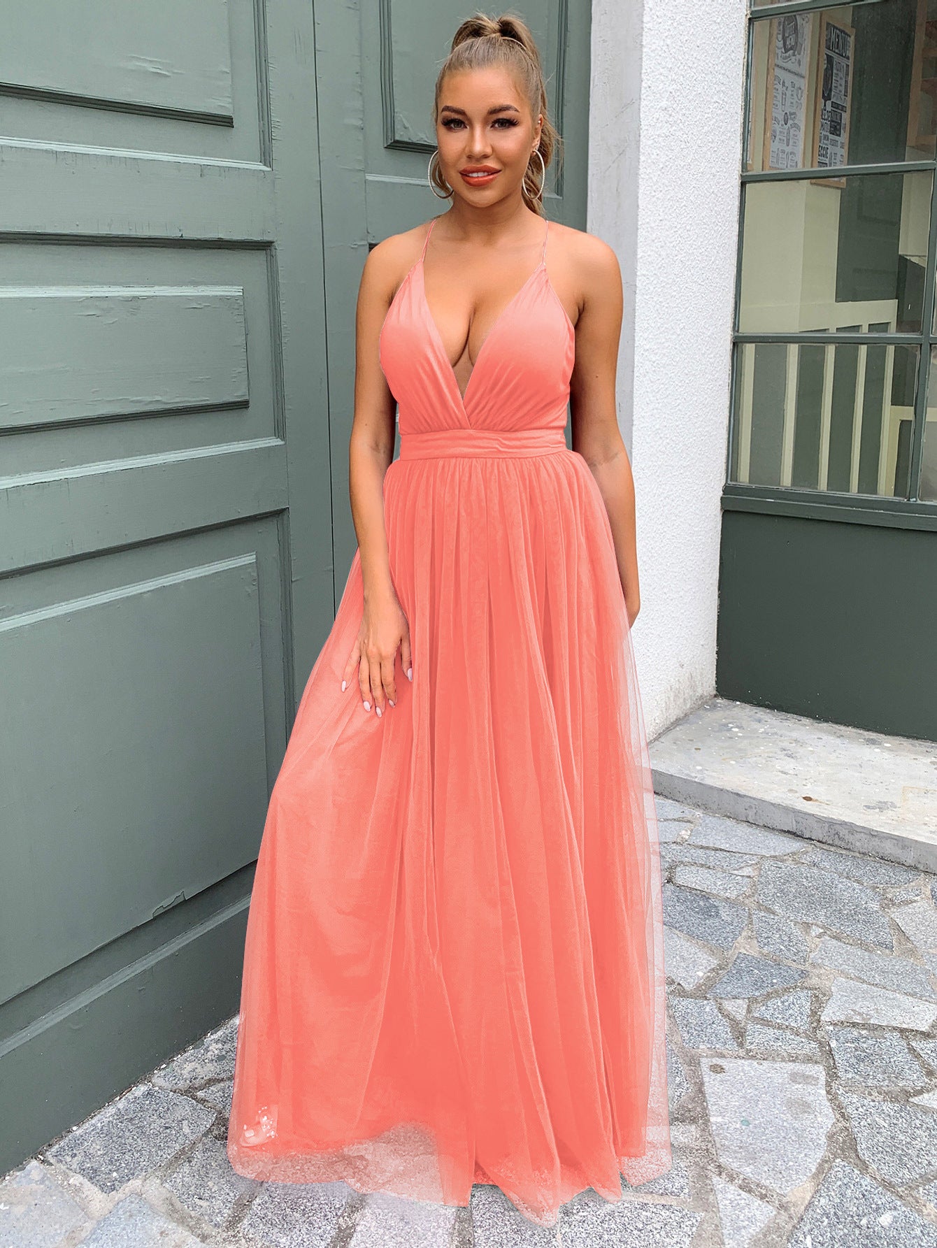 Sexy Backless Tulle Summer Evening Party Dresses