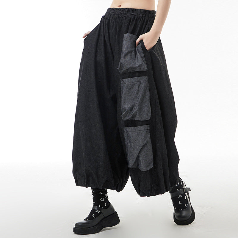 Summer Elastic High Waist Designed Harem Pants with Pockets