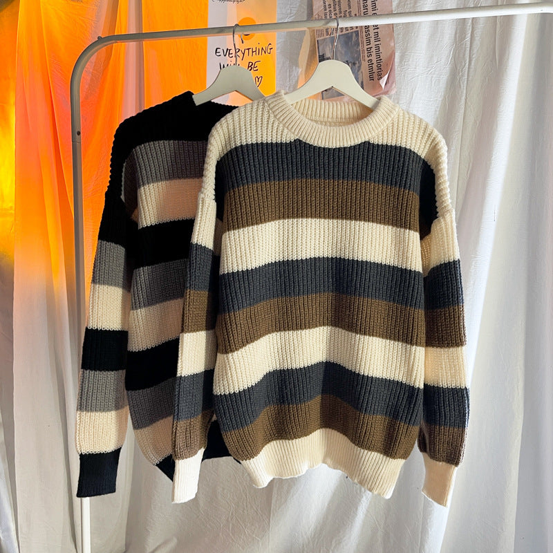 Striped Round Neck Knitting Men's Pullover Sweaters