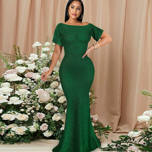 Simple Design High Waist Green Women Party Dresses