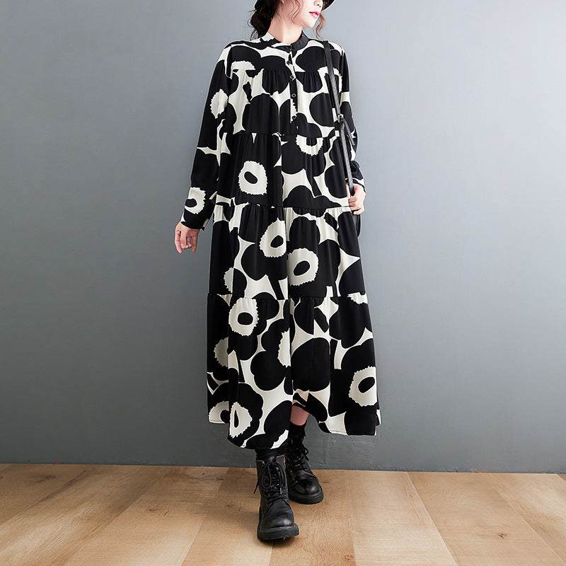 Vintage Black and White Long Shirt Cozy Dresses