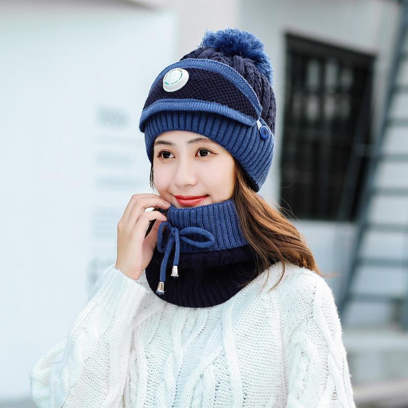 Women Winter Fleece Liner Outdoor Kntting Hats&Scarfs 3pcs/Set-Blue-One Size-Elastic-Free Shipping at meselling99