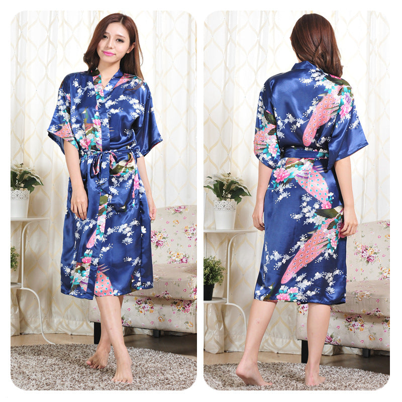 Women Peacock Design Satin Women Night Romber Gowns