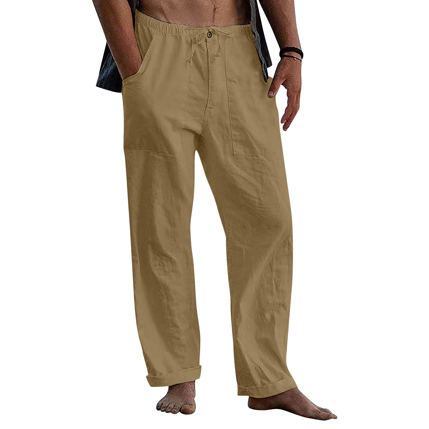 Casual Linen Men's Summer Beach Pants with Elastic Waist