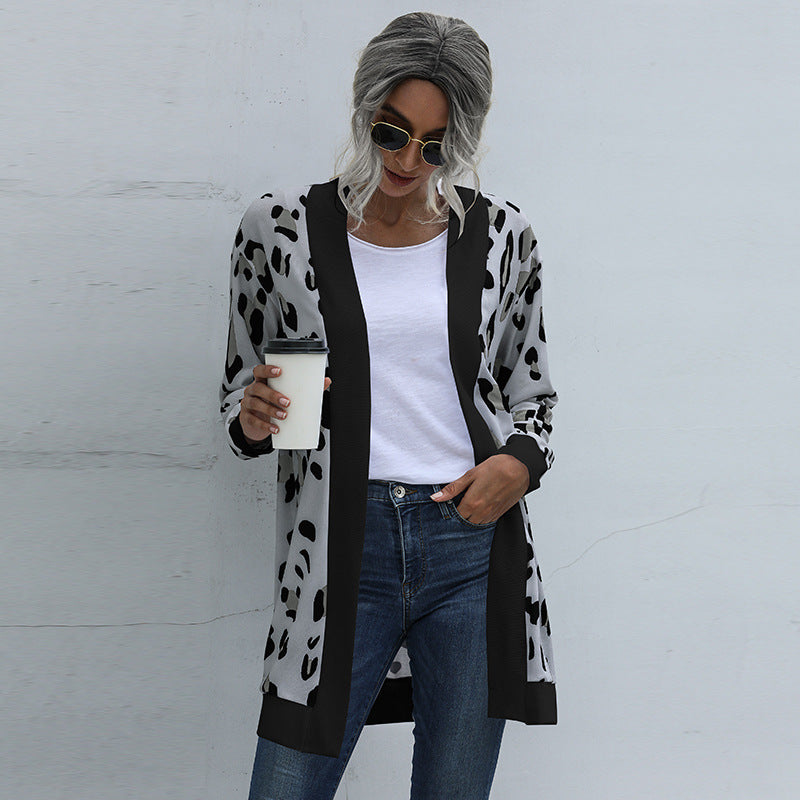Casual Leopard Design Knitted Coats for Women