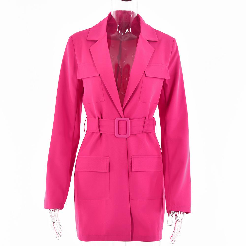 Women Fall Long Blazers with Blet-Rose Red-S-Free Shipping at meselling99
