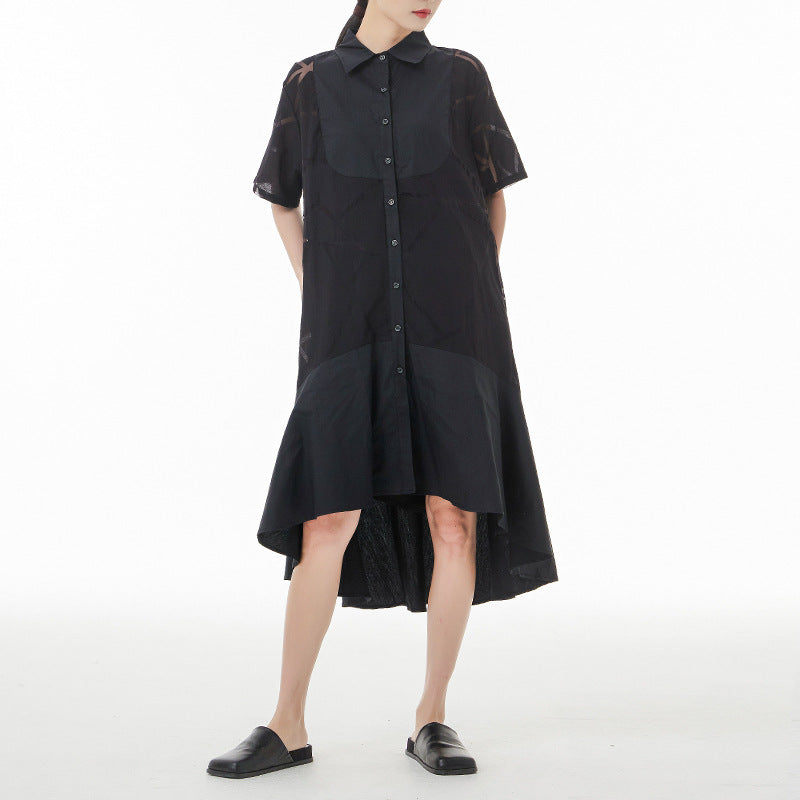 Vintage Summer Short Sleeves Irregular Long Shirts Dresses