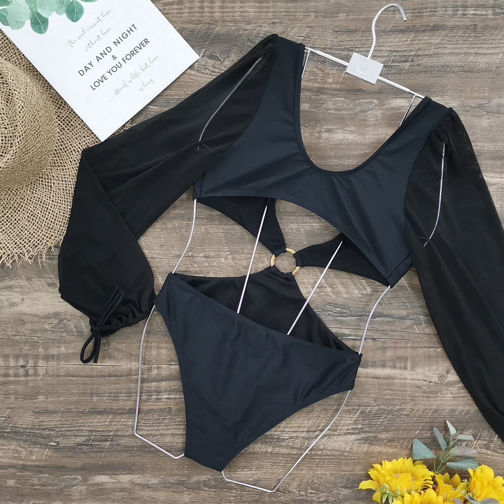 Black Long Sleeves Backless Women One Piece Swimsuits