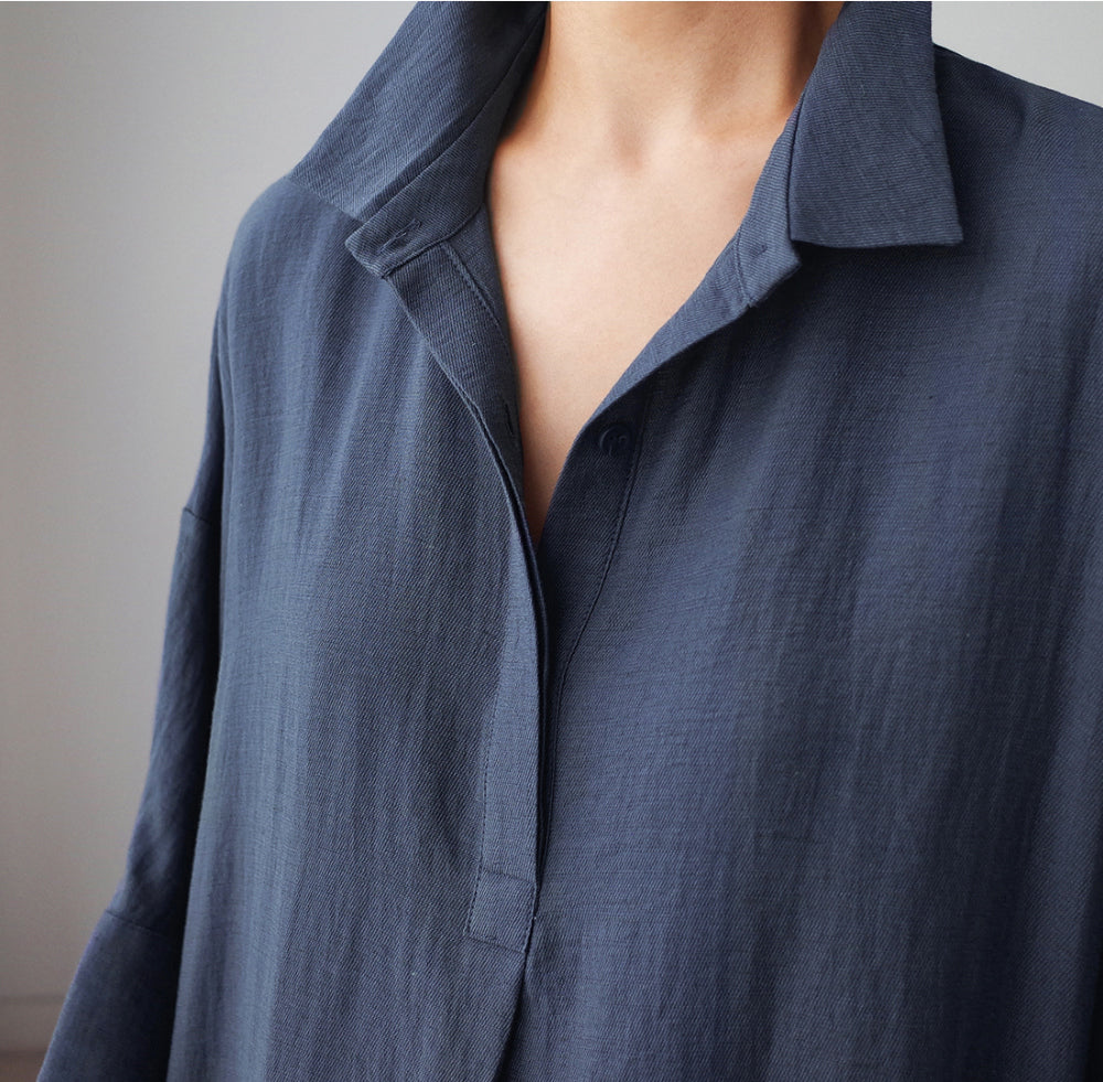 Vintage Linen Plus Sizes Batwing Long Cozy Shirts Dresses