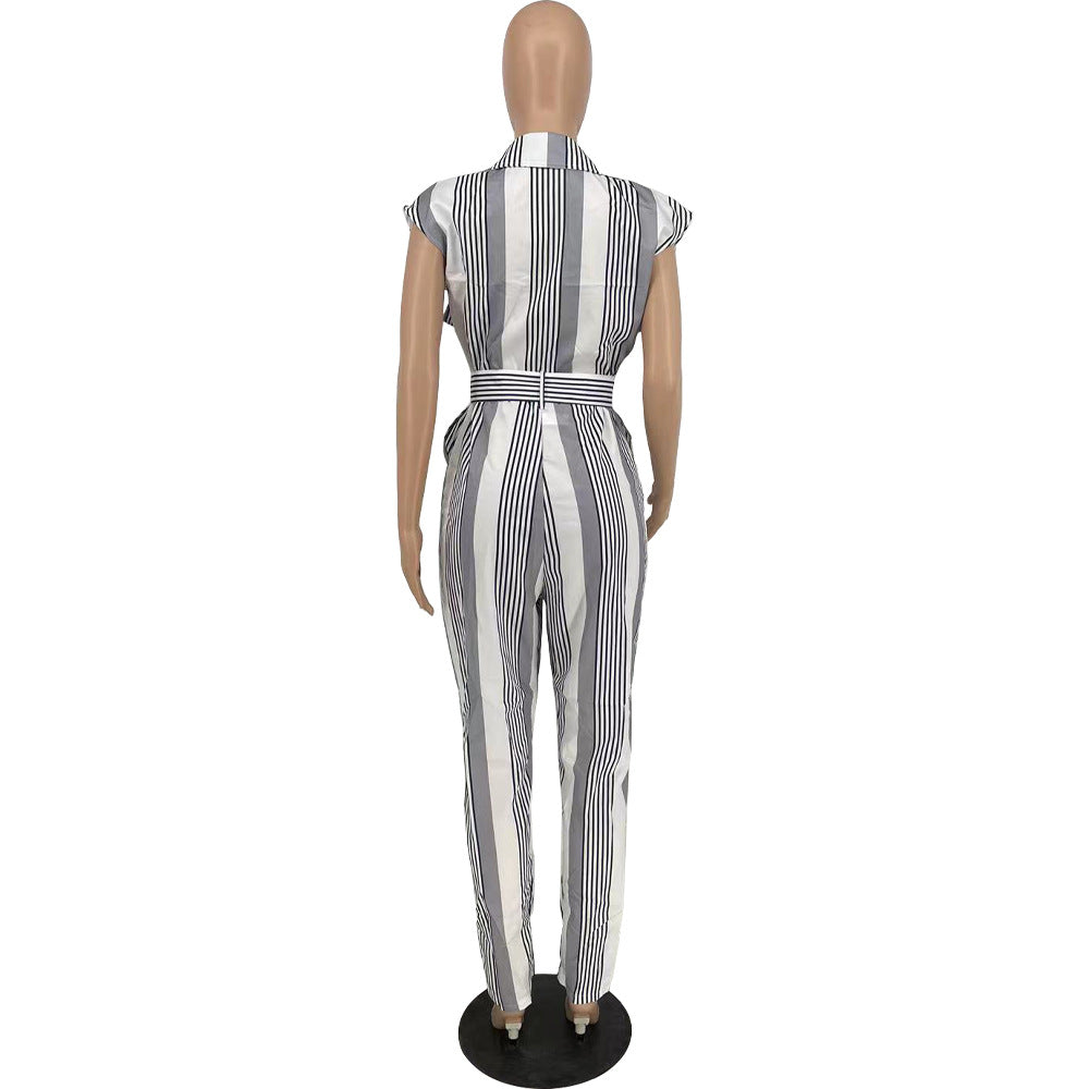 Casual Striped Women Jumpsuits with Belt