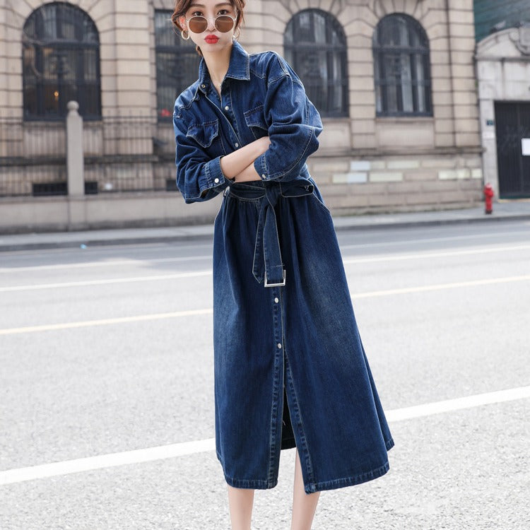 Vintage Denim Fall A Line Long Shirts Dresses