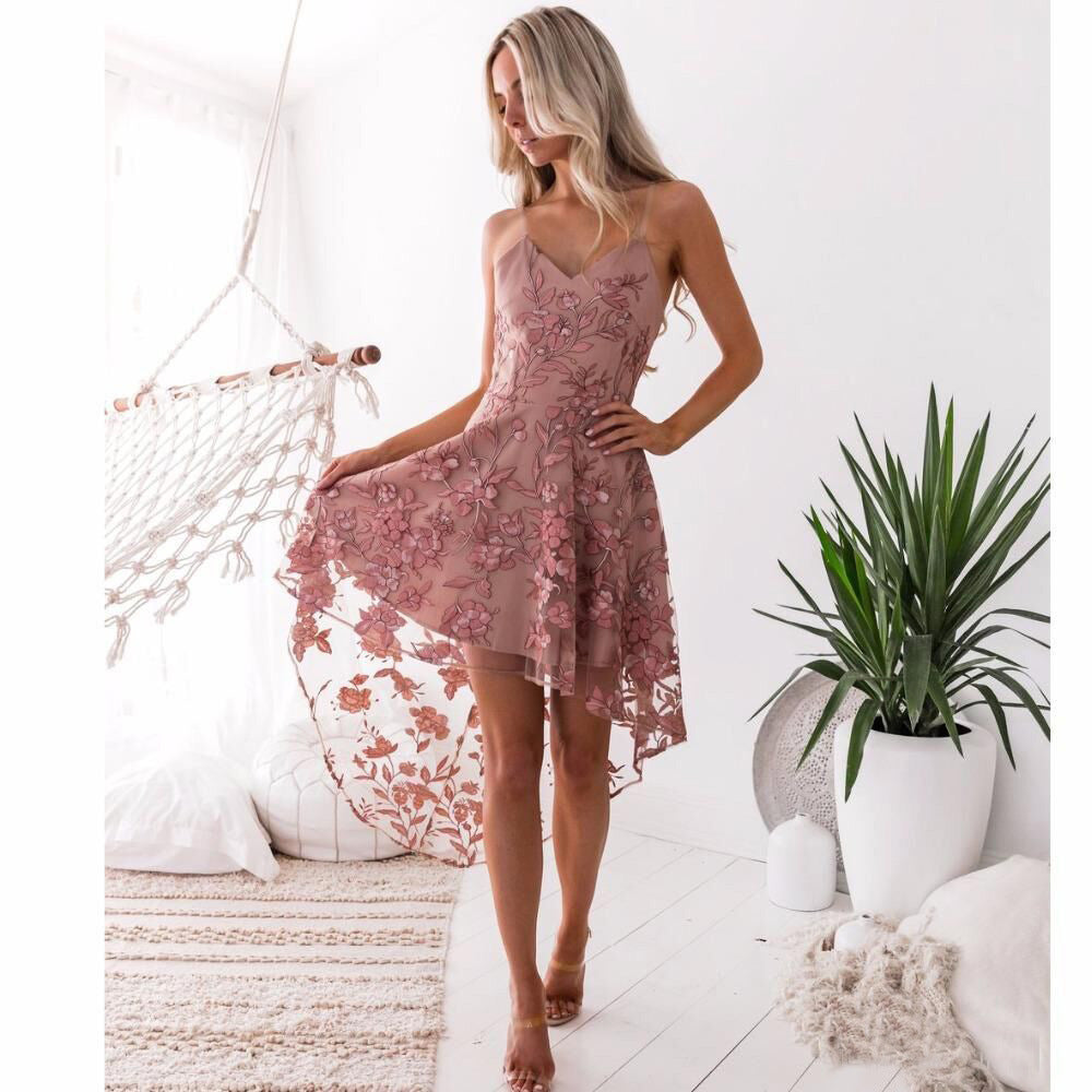 Sexy Pink V Neck Sleeveless Mini Dresses