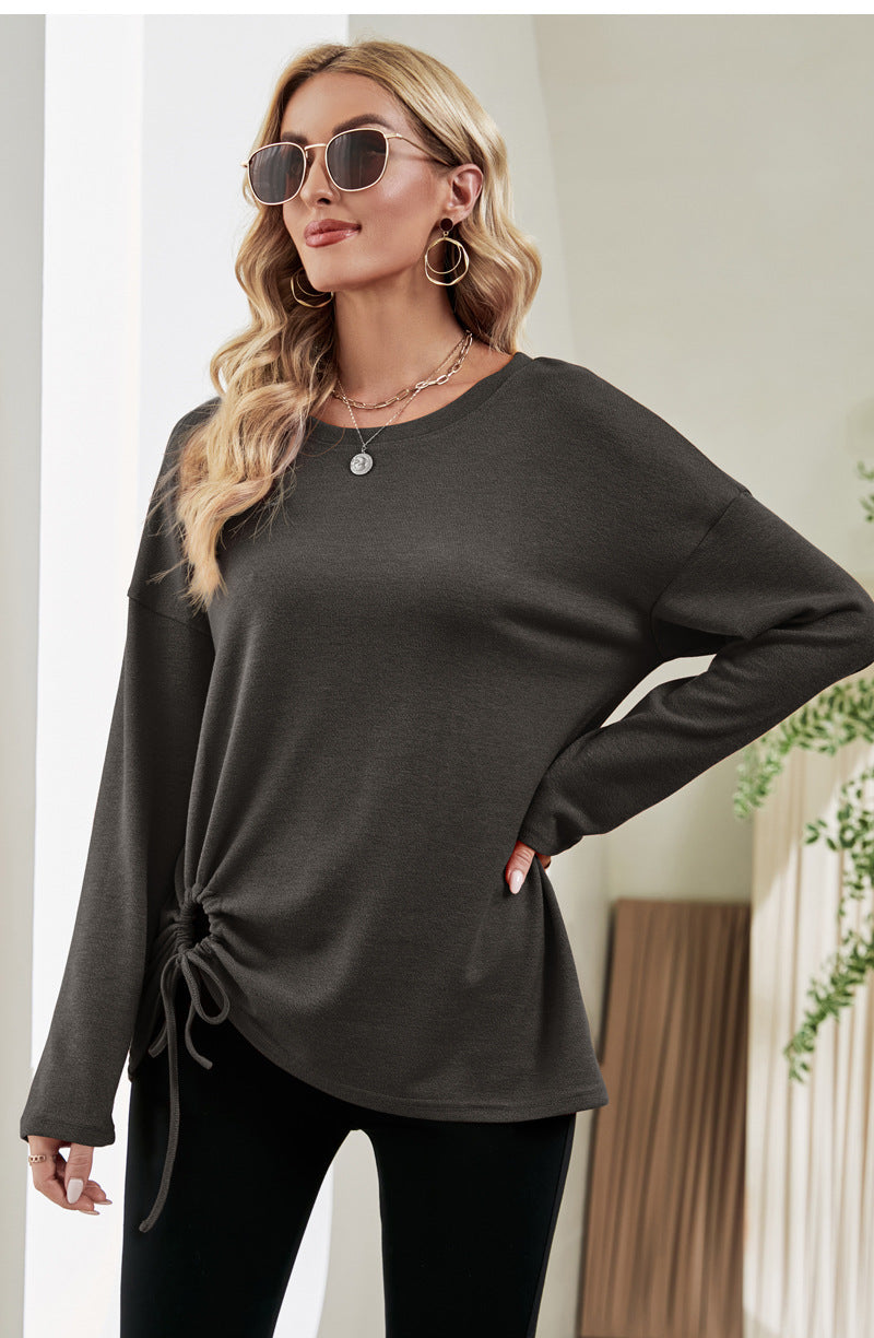 Casual Strawing Design Long Sleeves Blouses for Women