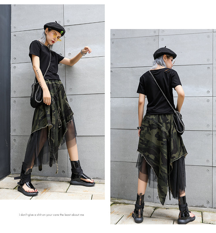 Vintage Camouflage Asymmetrical Summer Skirts for Women