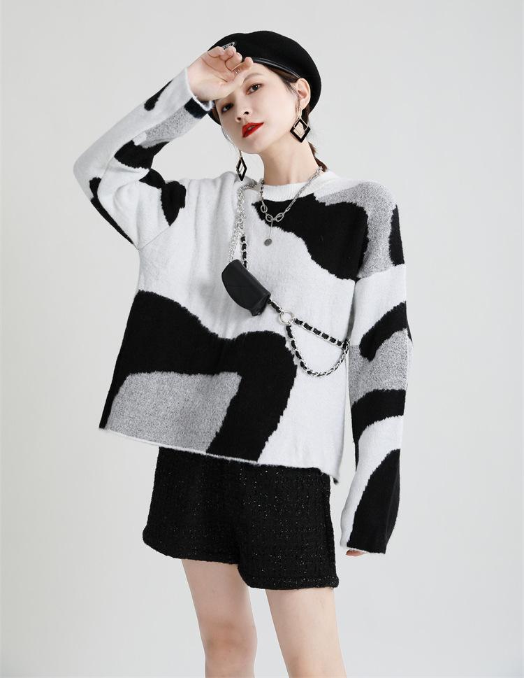 Casual Cow Round Neck Knitting Women Sweaters