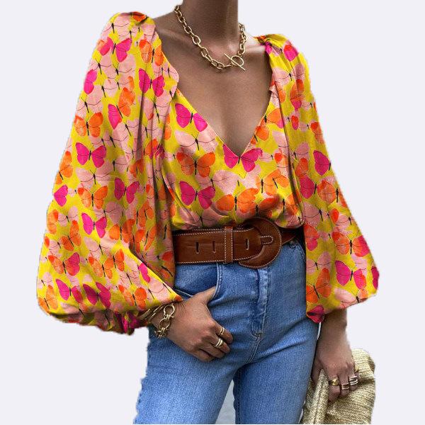 Summer Butterfly Long Sleeves Blouses-STYLEGOING