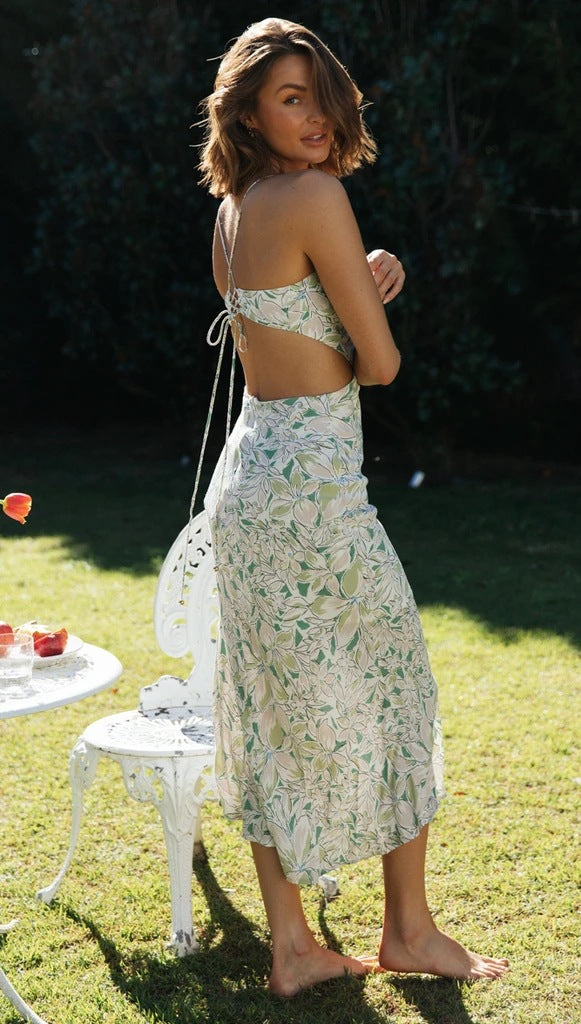 Sexy Backless Floral Designed Sweet Halter Dresses