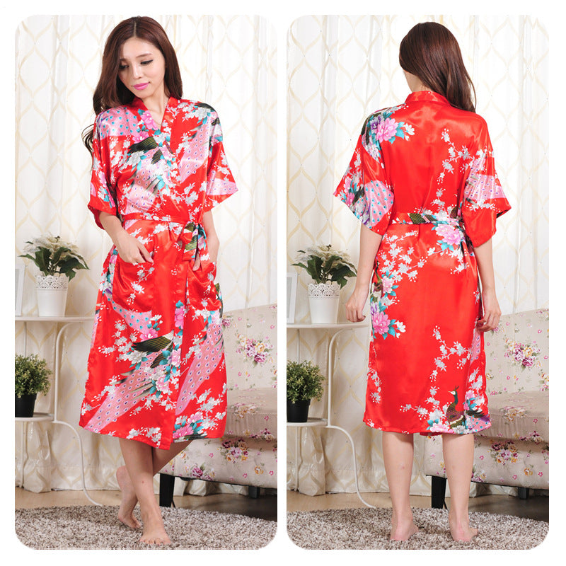 Women Peacock Design Satin Women Night Romber Gowns