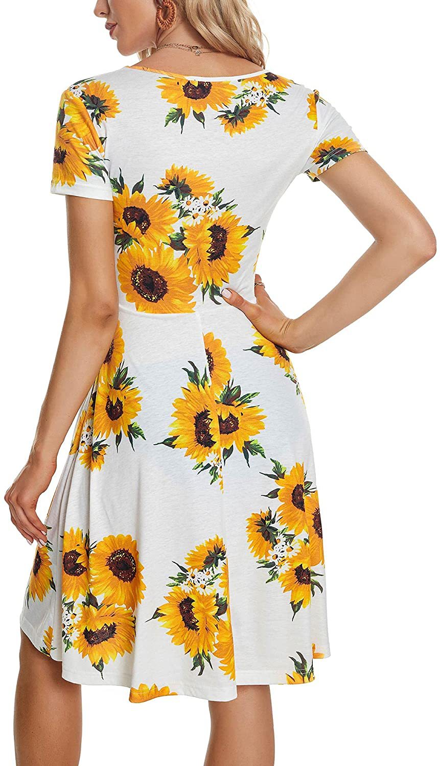 Casual Summer Sunflower Print Daily Women Sun Dresses