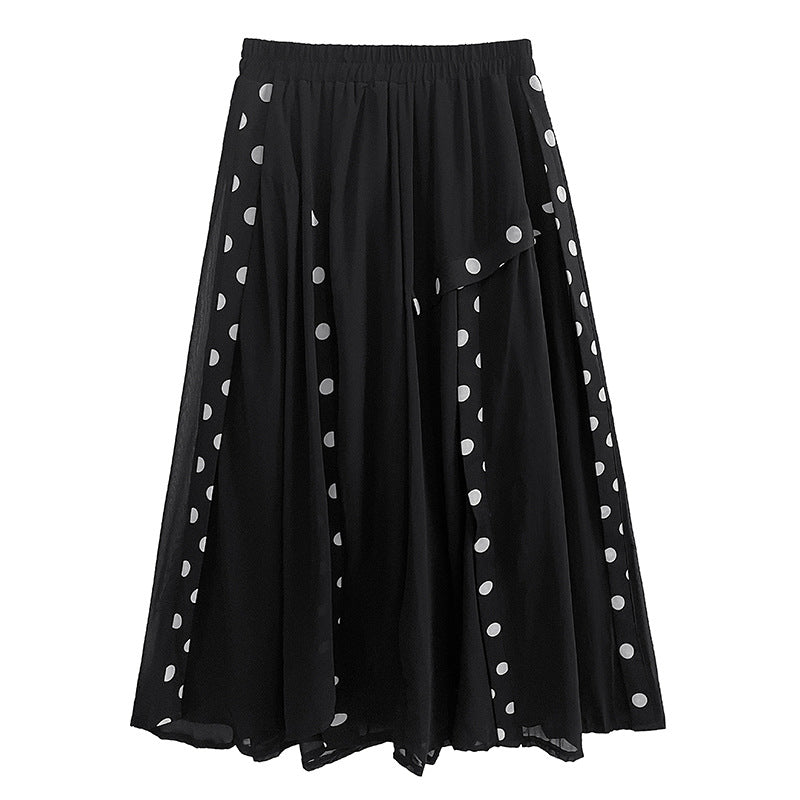 Black Tulle Dot Print High Waist Wide Legs Pants