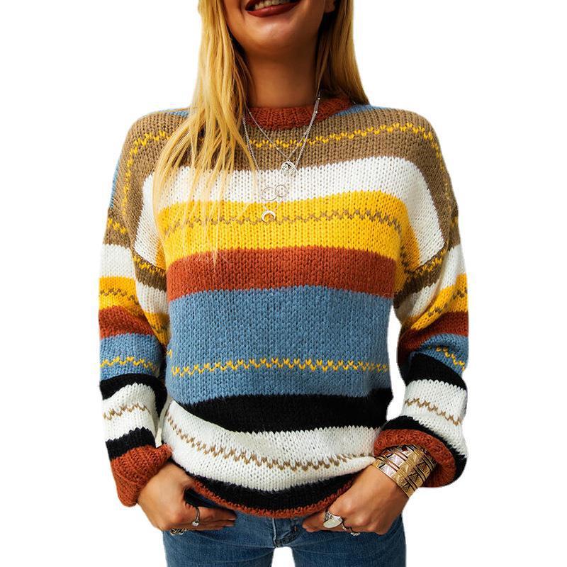 Leisure Women Colorful Striped Fall Sweaters--Free Shipping at meselling99