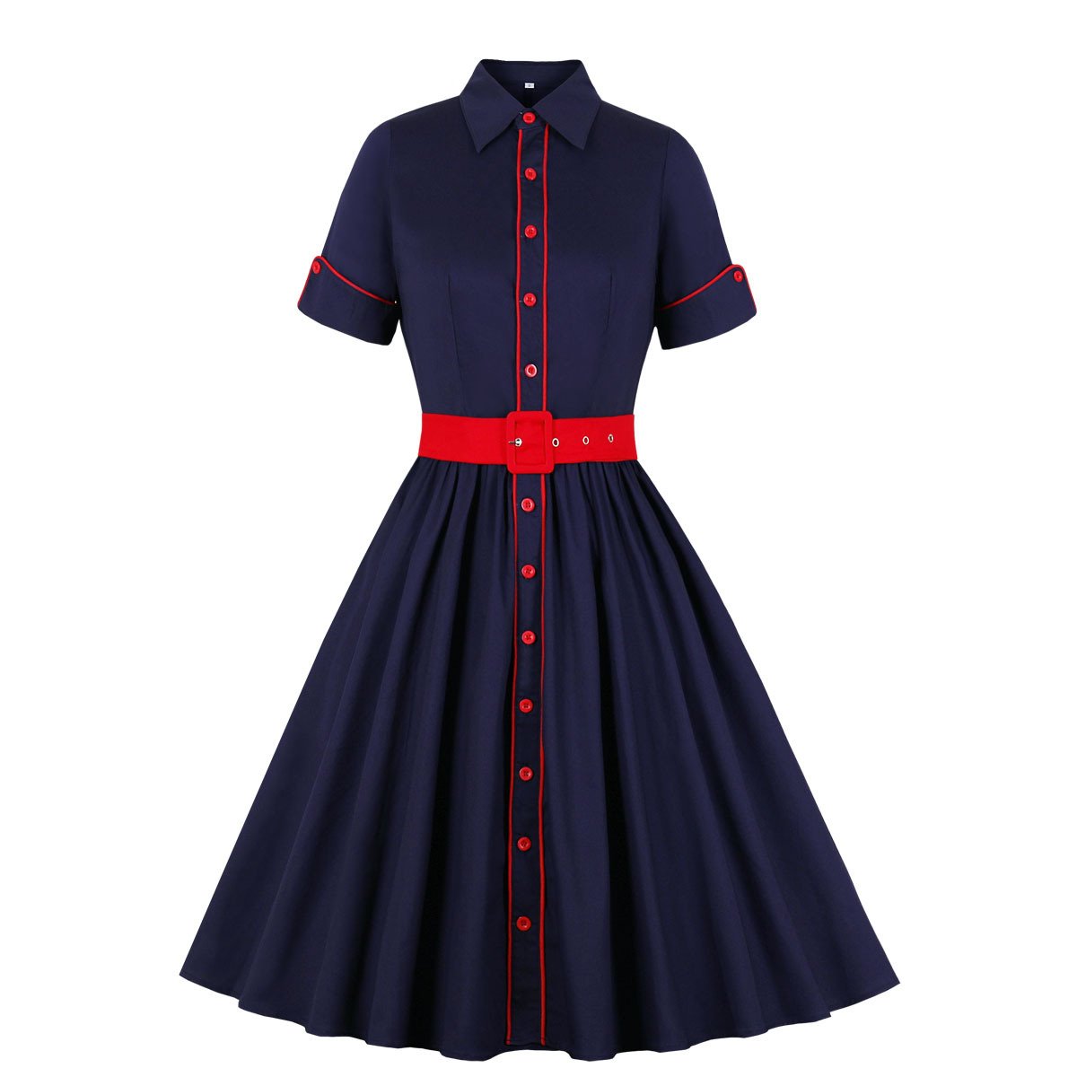 Vintage Short Sleeves Shirt Dresses-STYLEGOING