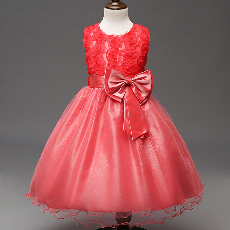 3D Rose Flower Princess Girls Dresses