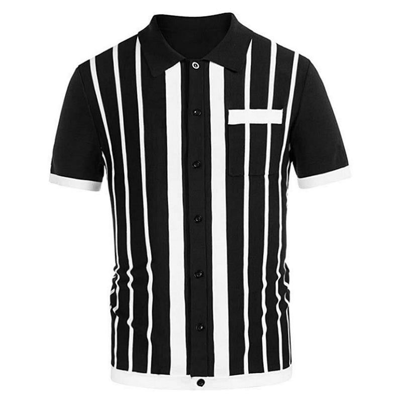 White&black Striped Business Polo T Shirts for Men