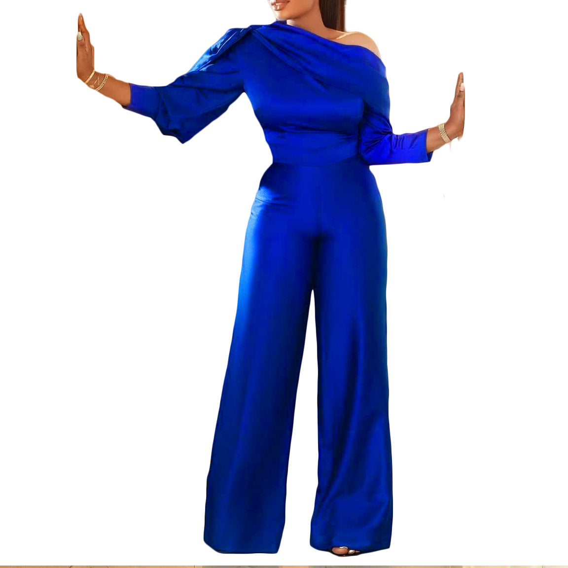 Sexy One Shoulder Long Sleeves Plus Sizes Jumpsuits